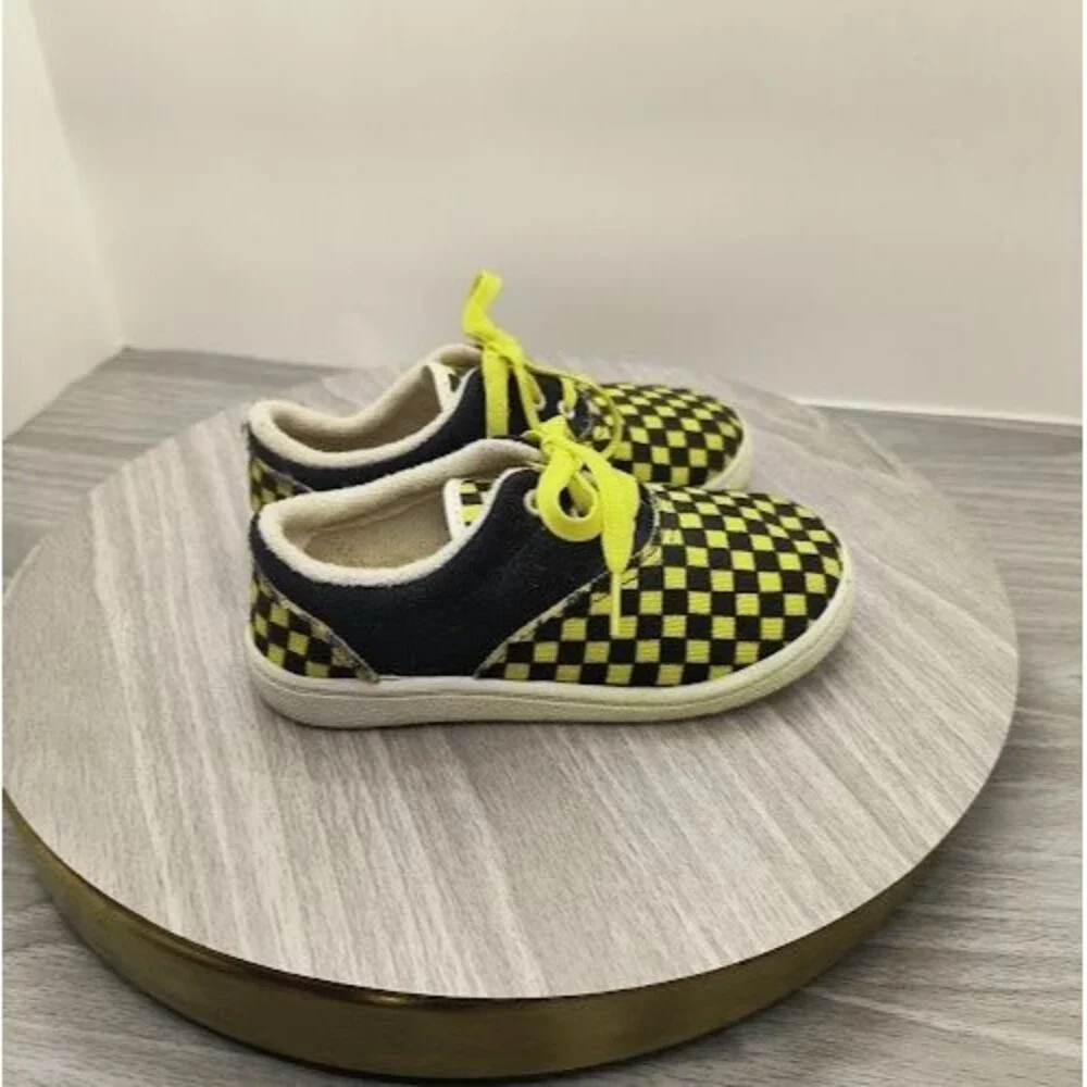 Vintage 80s Gerber Yellow Black Checkerboard Toddler Canvas Sneakers Size 7 USA